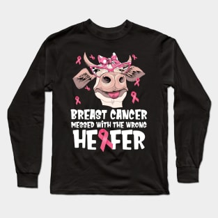 In October We Wear Pink Ribbon Cute Cow  Breast Cancer Month Long Sleeve T-Shirt